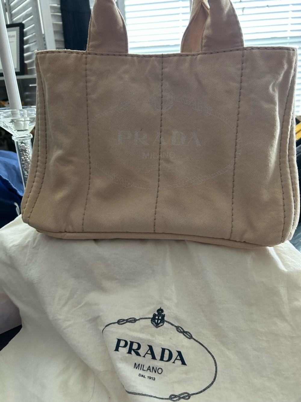 Prada Beige Canvas Tote with Faint Logo